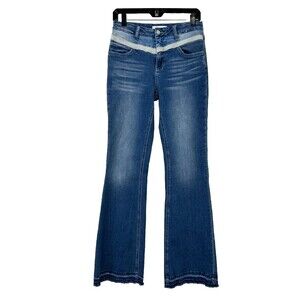 Vervet Jean Women 28 Flare Distressed Raw Hem Mid Rise Stretch Denim Pant 1061R2
